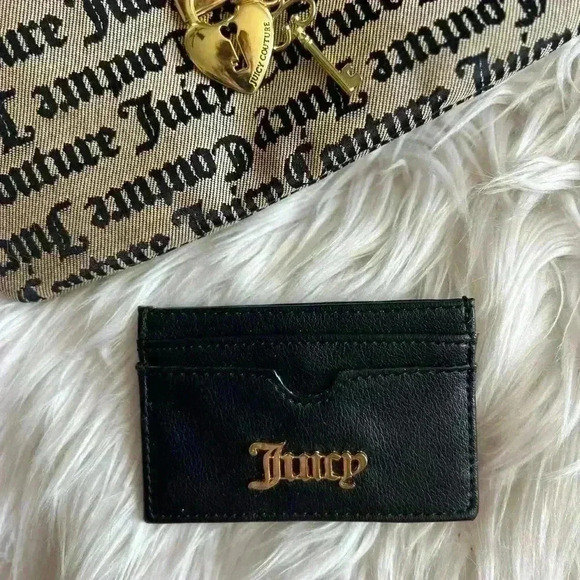Juicy Couture Wristlet and Cardholder Set | Designer Logo Clutch Bag Gold Charm - Picture 7 of 12